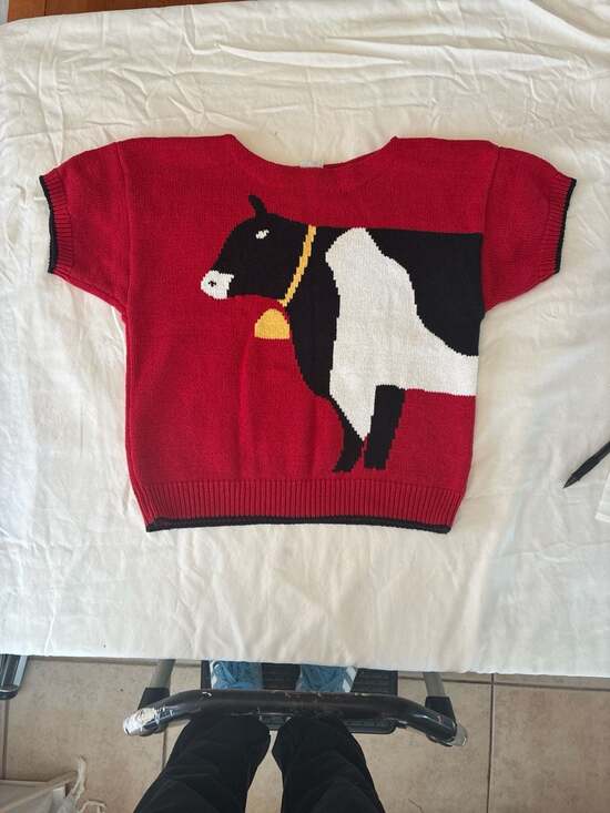 J.G. Hook Sweaters - Vintage 80s J.G. Hook Red Knit Cow Graphic Short Sleeve Sweater Medium